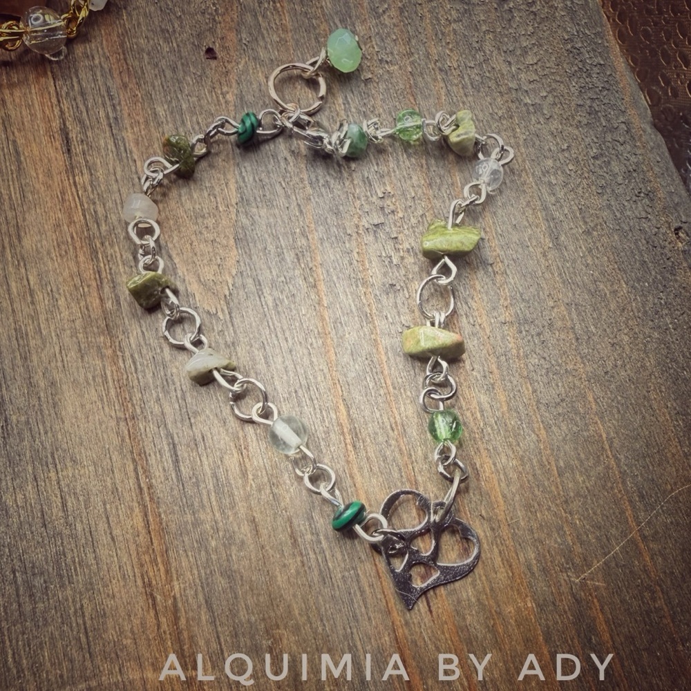 Gemstones 💎 Silver Bracelet with Green Accents unakite